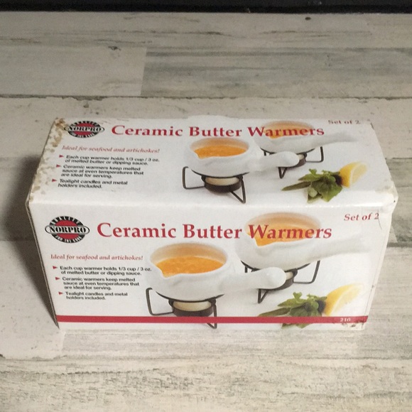Ceramic butter warmers set of two including tea light candles and metal holders - Picture 1 of 3